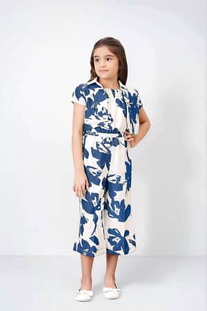 Tiny Baby Girls’ Blue & White Floral Printed Jumpsuit with Short Shrug – Summer Chic Style