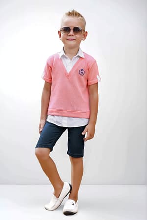 Boys' Peach Layered Shirt & Shorts Set