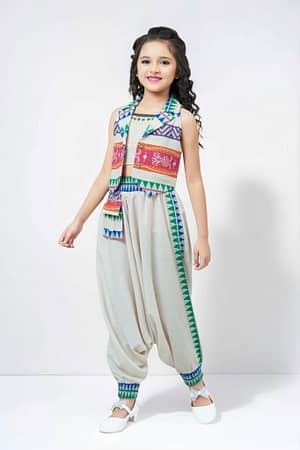 Girls Cream Dhoti Set