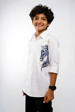 Boys White Shirt with Royal Horse Embroidery