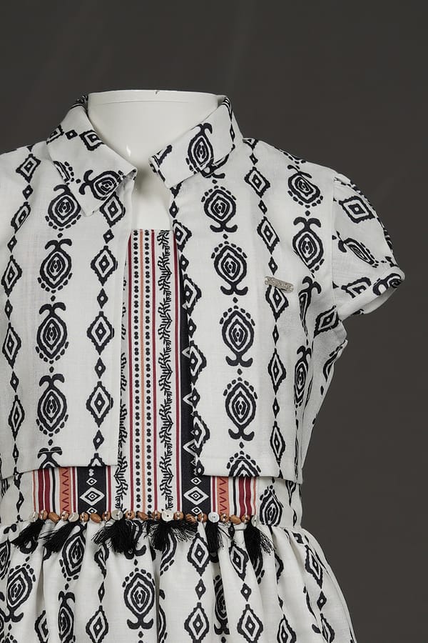 Tiny Baby Girls’ Black & White Tribal Print Cotton Dress – Elegant Ethnic-Inspired Casual Wear - Image 4