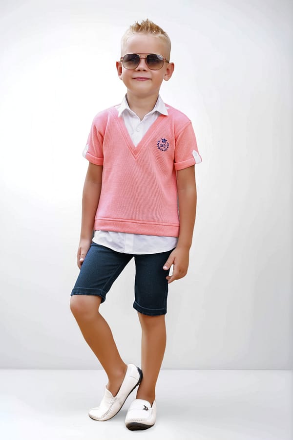 Boys' Peach Layered Shirt & Shorts Set
