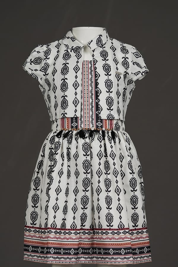 Tiny Baby Girls’ Black & White Tribal Print Cotton Dress – Elegant Ethnic-Inspired Casual Wear - Image 2