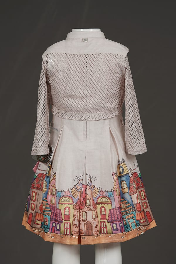 Tiny Baby Girls' Beige Shirt Dress with Artistic Printed Flared Skirt – Full Sleeve Party Wear - Image 3