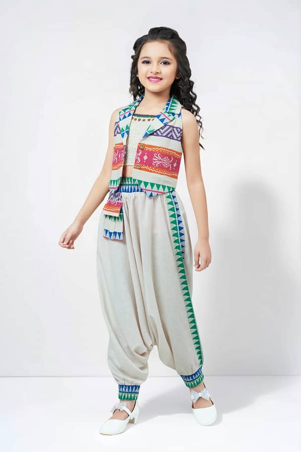 Girls Cream Dhoti Set